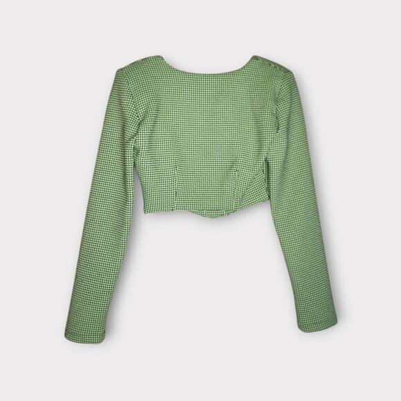 Zara Green Houndstooth Corset Crop Top Square Neck Long Sleeve Y2K Women's Small - Picture 9 of 9
